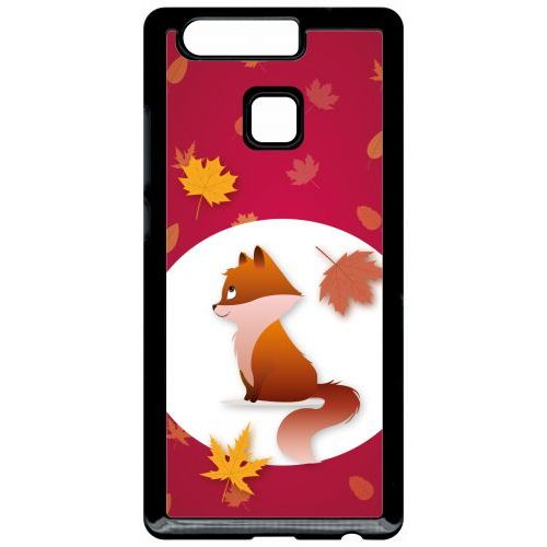 Coque Pour Smartphone - Renard Fond Rouge - Compatible Avec Huawei P9 - Plastique - Bord Noir
