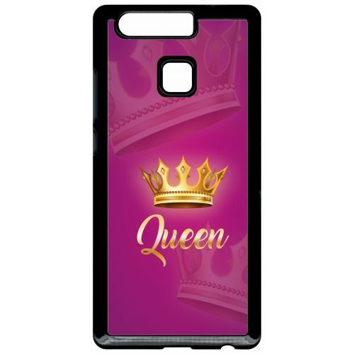 Coque Pour Smartphone - Queen Fond Rose - Compatible Avec Huawei P9 - Plastique - Bord Noir