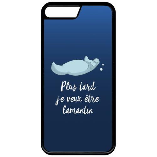 Coque Pour Smartphone - Plus Tard Je Veux Tre Un Lamantin - Compatible Avec Apple Iphone 7 Plus - Plastique - Bord Noir