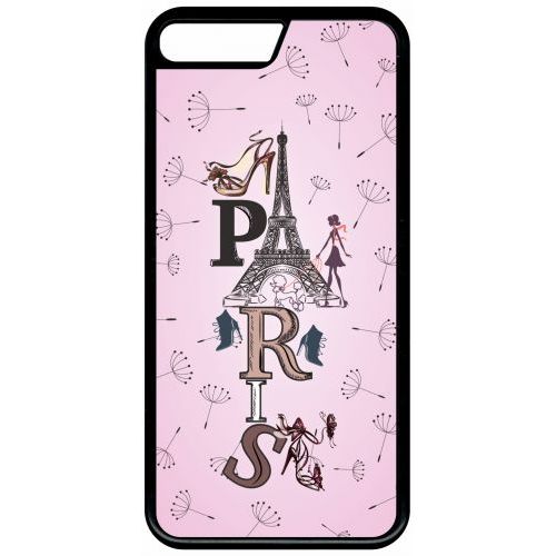 Coque Pour Smartphone - Paris Fond Rose Pale - Compatible Avec Apple Iphone 7 Plus - Plastique - Bord Noir