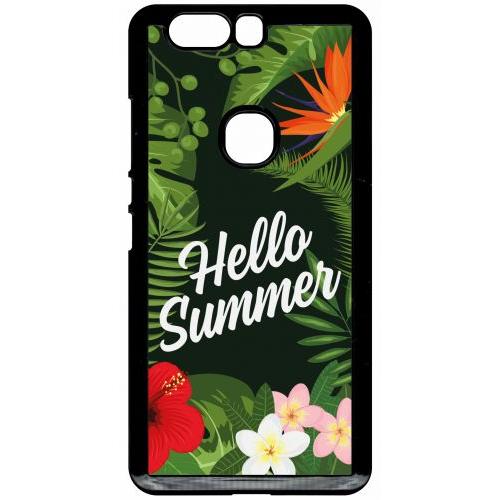 Coque Pour Smartphone - Hello Summer Tropical Fond Vert - Compatible Avec Honor V8 - Plastique - Bord Noir