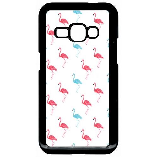 Coque Pour Smartphone - Flamand Rose - Compatible Avec Samsung Galaxy J1 (2016) - Plastique - Bord Noir