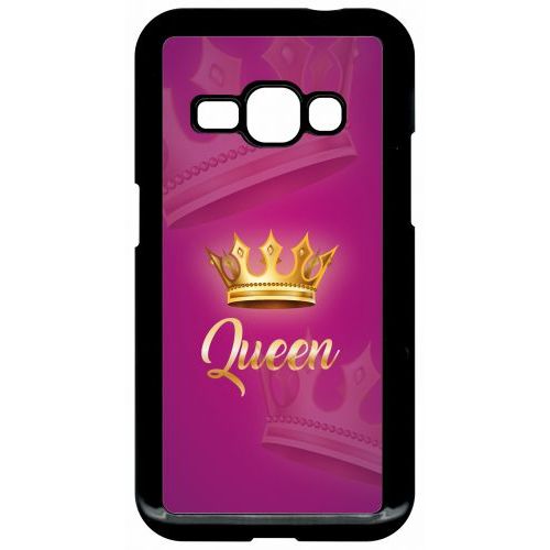 Coque Pour Smartphone - Queen Fond Rose - Compatible Avec Samsung Galaxy J1 (2016) - Plastique - Bord Noir