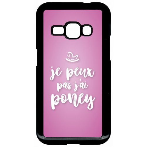 Coque Pour Smartphone - Je Peux Pas Jai Poney Fond Rose Pale - Compatible Avec Samsung Galaxy J1 (2016) - Plastique - Bord Noir