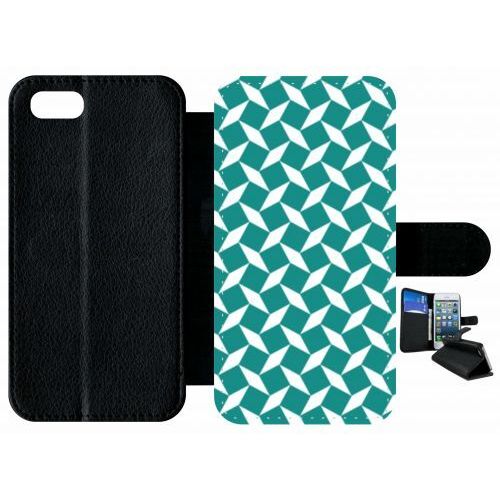 Etui A Rabat - Carreau Bleu Canard - Compatible Avec Apple Iphone 7 - Plastique - Bord Noir