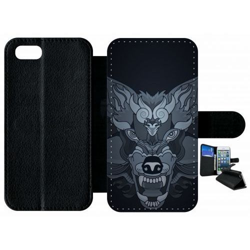 Etui A Rabat - Loup Fond Gris - Compatible Avec Apple Iphone 7 - Plastique - Bord Noir