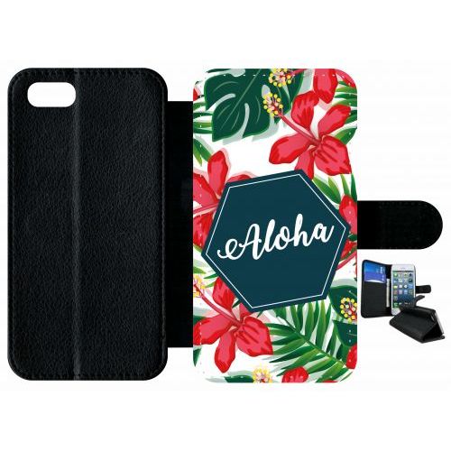 Etui A Rabat - Aloha Tropical Fond Blanc - Compatible Avec Apple Iphone 7 - Plastique - Bord Noir