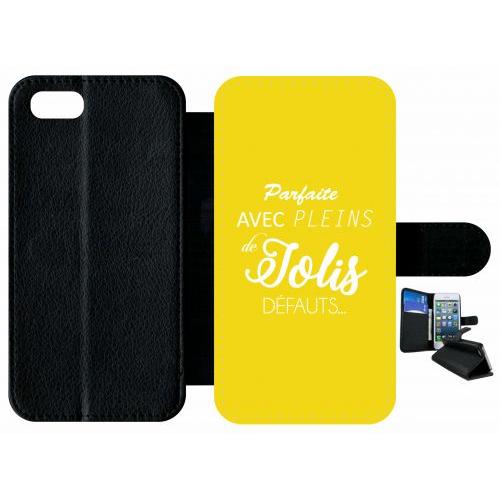 Etui A Rabat - Parfaite Avec Pleins De Jolis Defauts Fond Jaune - Compatible Avec Apple Iphone 7 - Plastique - Bord Noir