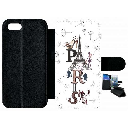 Etui A Rabat - Paris Fond Blanc - Compatible Avec Apple Iphone 7 - Plastique - Bord Noir