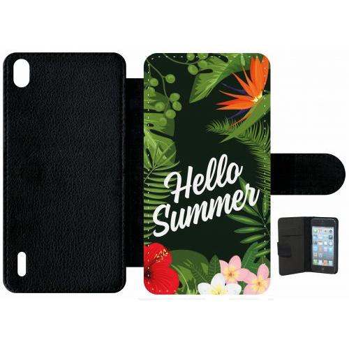 Etui A Rabat - Hello Summer Tropical Fond Vert - Compatible Avec Huawei Ascend P7 - Plastique - Bord Noir