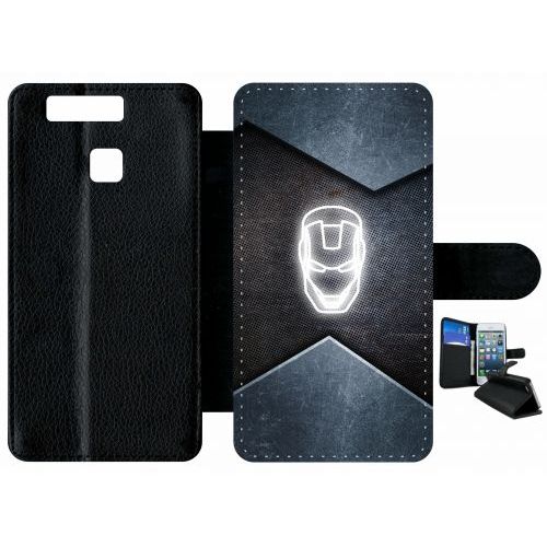 Etui A Rabat - Superhero Iron The Man - Compatible Avec Huawei P9 - Plastique - Bord Noir