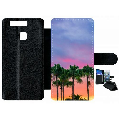 Etui A Rabat - Palmiers Los Angeles - Compatible Avec Huawei P9 - Plastique - Bord Noir