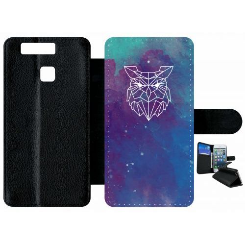 Etui A Rabat - Hyper Animals Space Chouette - Compatible Avec Huawei P9 - Plastique - Bord Noir