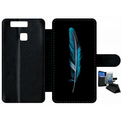 Etui A Rabat - Plume Noir - Compatible Avec Huawei P9 - Plastique - Bord Noir