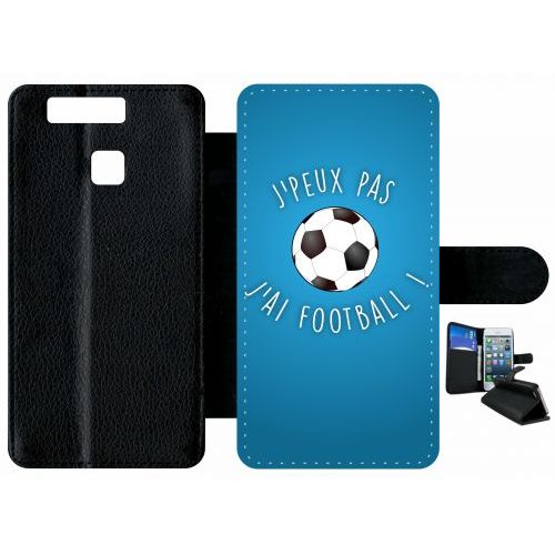 Etui A Rabat - Je Peux Pas J Ai Football - Compatible Avec Huawei P9 - Plastique - Bord Noir