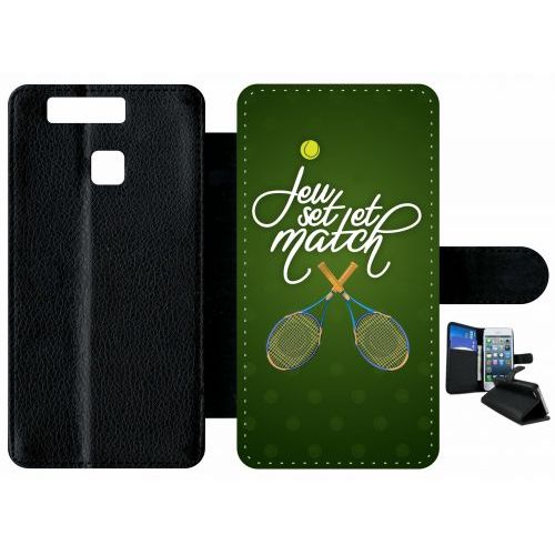 Etui A Rabat - Jeu Set Et Match De Tennis - Compatible Avec Huawei P9 - Plastique - Bord Noir