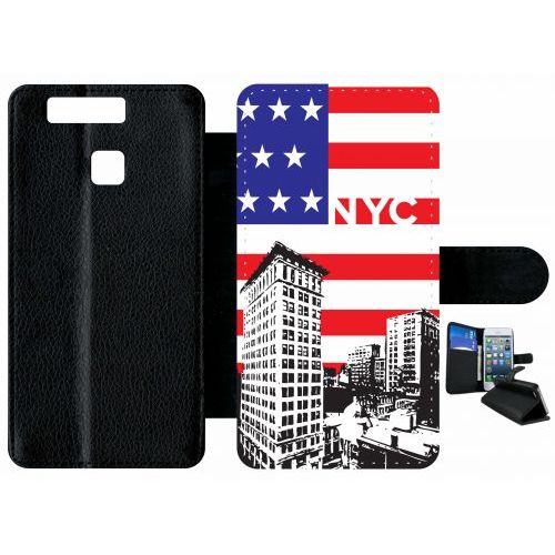 Etui A Rabat - New York City - Compatible Avec Huawei P9 - Plastique - Bord Noir