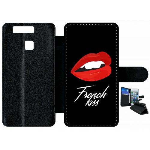 Etui A Rabat - French Kiss Bouche - Compatible Avec Huawei P9 - Plastique - Bord Noir