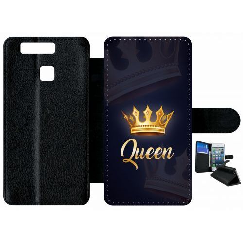 Etui A Rabat - Queen Fond Noir - Compatible Avec Huawei P9 - Plastique - Bord Noir