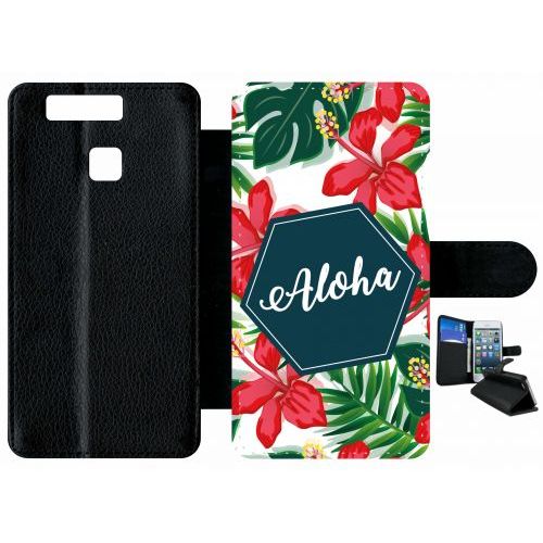 Etui A Rabat - Aloha Tropical Fond Blanc - Compatible Avec Huawei P9 - Plastique - Bord Noir
