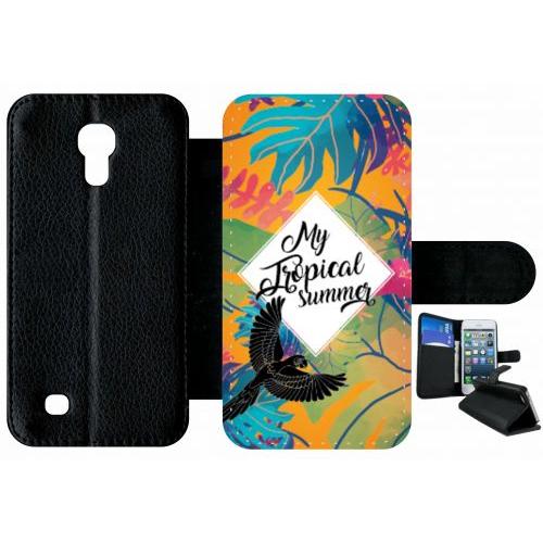 Etui À Rabat Samsung I9190 Galaxy S4 Mini - My Tropical Summer Fond Orange - Simili-Cuir - Noir