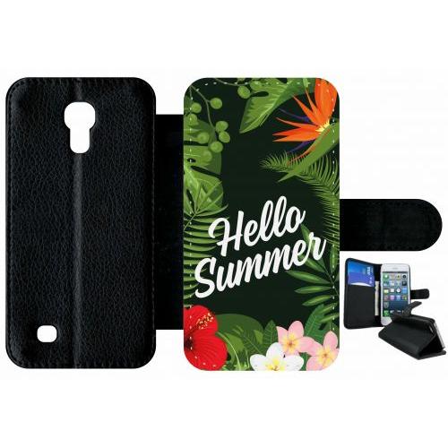 Etui À Rabat Samsung I9190 Galaxy S4 Mini - Hello Summer Tropical Fond Vert - Simili-Cuir - Noir