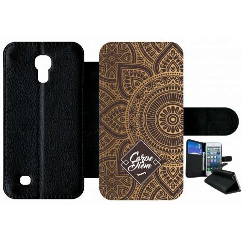 Etui À Rabat Samsung I9190 Galaxy S4 Mini - Carpe Diem Modif Orient Fond Marron - Simili-Cuir - Noir