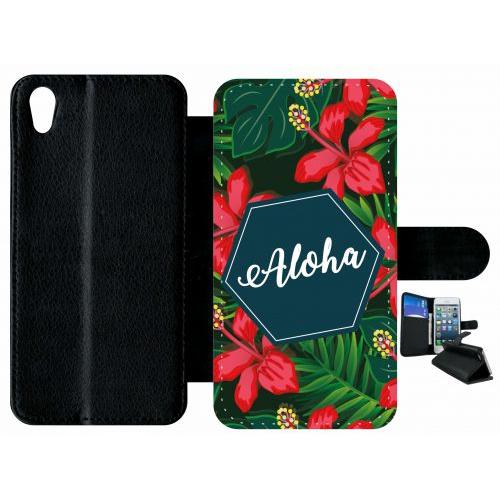 Etui À Rabat Xperia X - Aloha Tropical Fond Vert - Simili-Cuir - Noir