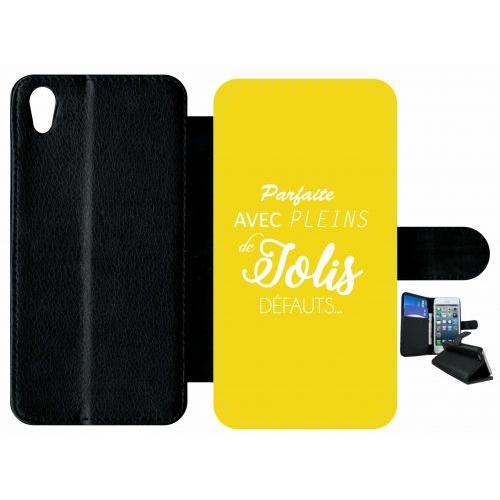 Etui À Rabat Xperia X - Parfaite Avec Pleins De Jolis Defauts Fond Jaune - Simili-Cuir - Noir