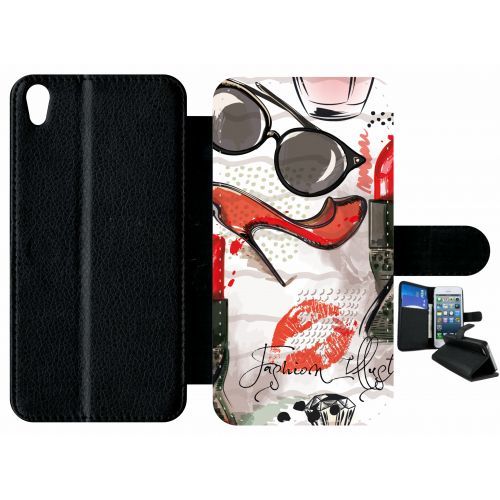 Etui À Rabat Xperia Xa - Motif Girly Fond Blanc - Simili-Cuir - Noir