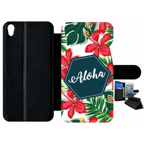 Etui À Rabat Xperia Xa - Aloha Tropical Fond Blanc - Simili-Cuir - Noir