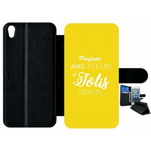 Etui À Rabat Xperia Xa - Parfaite Avec Pleins De Jolis Defauts Fond Jaune - Simili-Cuir - Noir