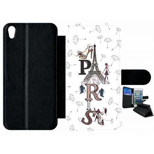 Etui À Rabat Xperia Xa - Paris Fond Blanc - Simili-Cuir - Noir