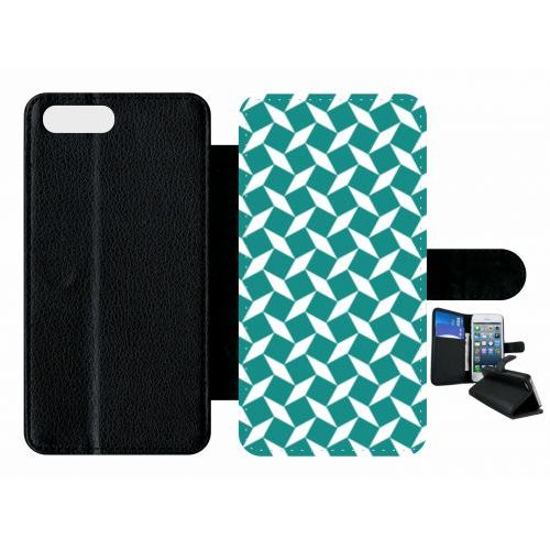 Etui A Rabat - Carreau Bleu Canard - Compatible Avec Apple Iphone 7 Plus - Plastique - Bord Noir
