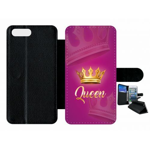 Etui A Rabat - Queen Fond Rose - Compatible Avec Apple Iphone 7 Plus - Plastique - Bord Noir