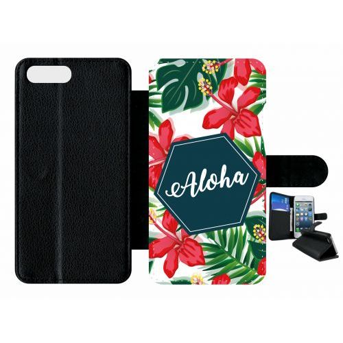 Etui A Rabat - Aloha Tropical Fond Blanc - Compatible Avec Apple Iphone 7 Plus - Plastique - Bord Noir