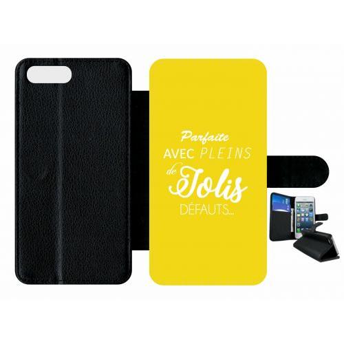 Etui A Rabat - Parfaite Avec Pleins De Jolis Defauts Fond Jaune - Compatible Avec Apple Iphone 7 Plus - Plastique - Bord Noir