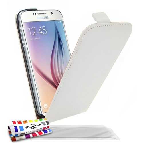 Samsung Galaxy S6 Etui À Rabat Blanc White Cuir Simili (Pu), 3 Films
