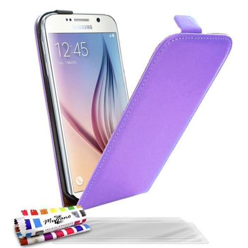 Samsung Galaxy S6 Etui À Rabat Violet Cuir Simili, 3 Films