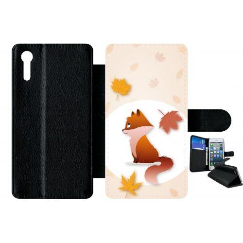 Etui À Rabat Xperia Xz - Renard Fond Beige - Simili-Cuir - Noir