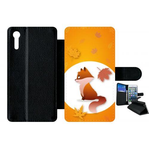 Etui À Rabat Xperia Xz - Renard Fond Orange - Simili-Cuir - Noir