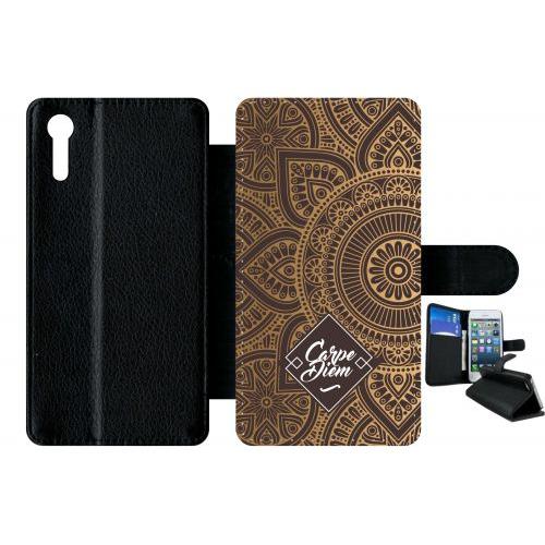 Etui À Rabat Xperia Xz - Carpe Diem Modif Orient Fond Marron - Simili-Cuir - Noir