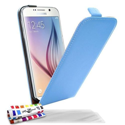 Samsung Galaxy S6 Etui À Rabat Bleu Cuir Simili (Pu), 3 Films