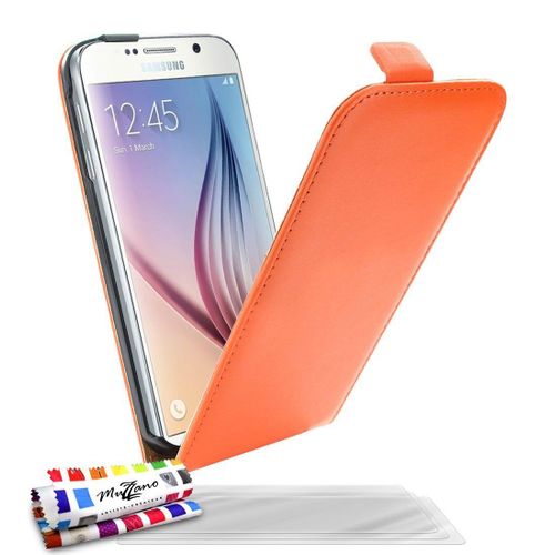 Samsung Galaxy S6 Etui Etui À Rabat Orange Cuir Simili (Pu), 3 Films
