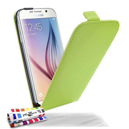 Samsung Galaxy S6 Etui À Rabat Vert Cuir Simili (Pu); 3 Films