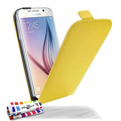 Samsung Galaxy S6 Etui À Rabat Jaune Cuir Simili, 3 Films