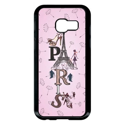 Coque Pour Smartphone - Paris Fond Rose Pale - Compatible Avec Samsung Galaxy A3 (2017) - Plastique - Bord Noir