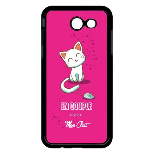 Coque Pour Smartphone - En Couple Avec Mon Chat Fond Rose - Compatible Avec Samsung Galaxy J3 (2017) - Plastique - Bord Noir