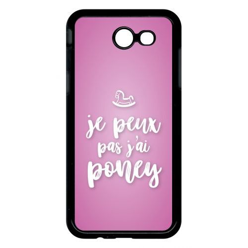 Coque Pour Smartphone - Je Peux Pas Jai Poney Fond Rose Pale - Compatible Avec Samsung Galaxy J3 (2017) - Plastique - Bord Noir