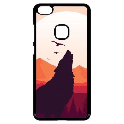 Coque Pour Smartphone - Loup La Pleine Lune - Compatible Avec Huawei P10 Lite - Plastique - Bord Noir